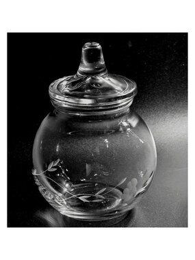 Princess House Heritage Etched Apothocary Jar canister crystal cottonball jar va